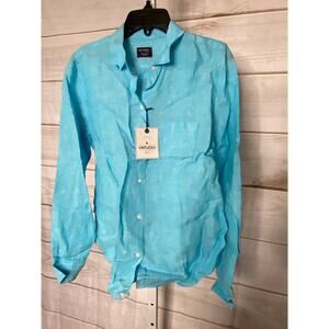 Brand New Untuckit Women's Size 0 Blush Aqua Blue Button Down Top Shirt